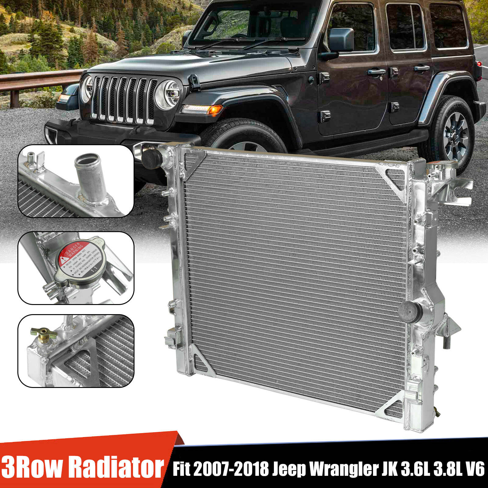 3 Row Aluminum Core Radiator For 2007-2018 Jeep Wrangler JK 3.6L 3.8L V6 Engine 3 Row Aluminum Core Radiator For 2007-2018 Jeep Wrangler JK 3.6L 3.8L V6 Engine
