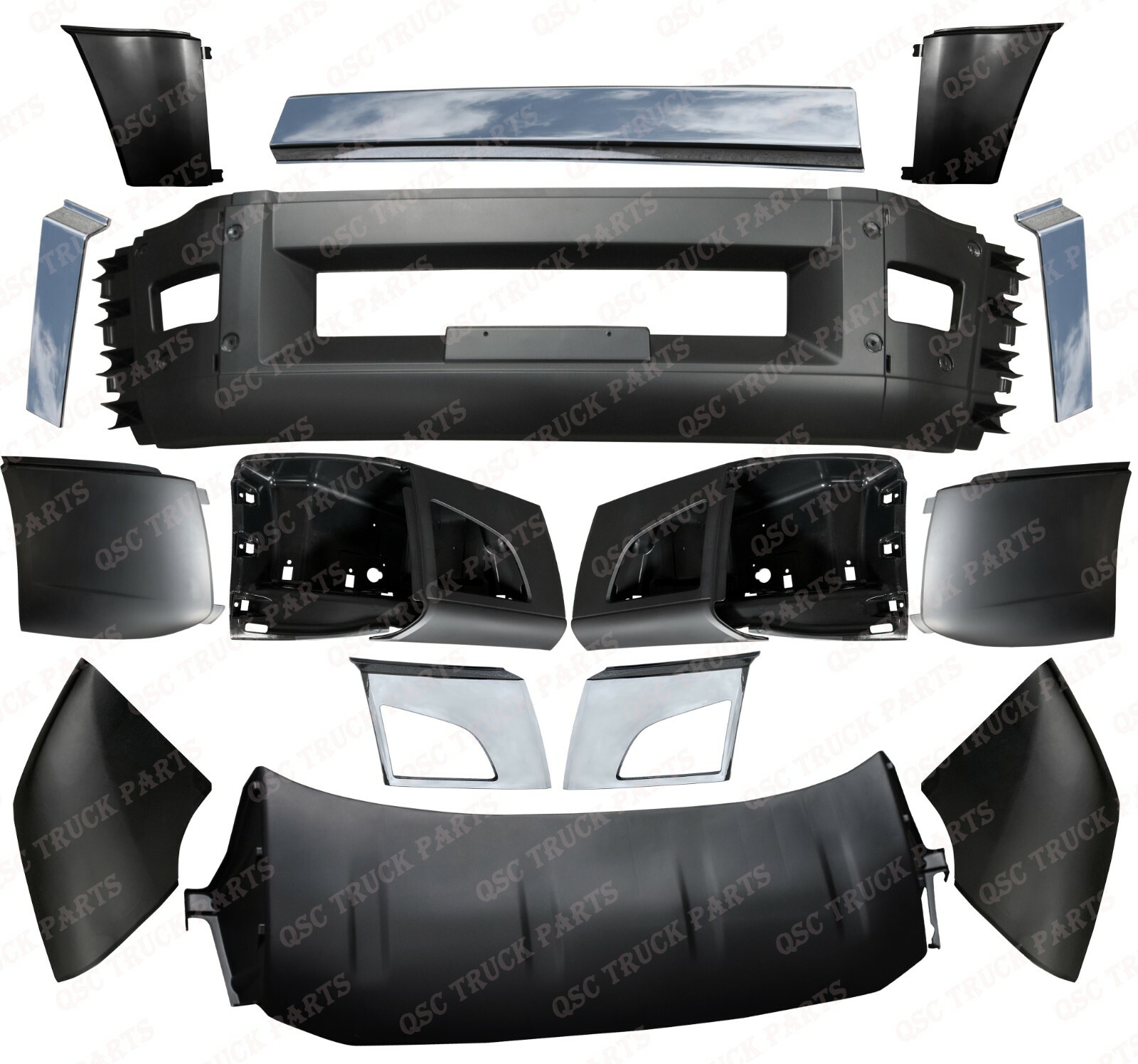 QSC Complete Bumper Air Deflector Set w/ Fog Light Holes for Volvo VNL 2018+
