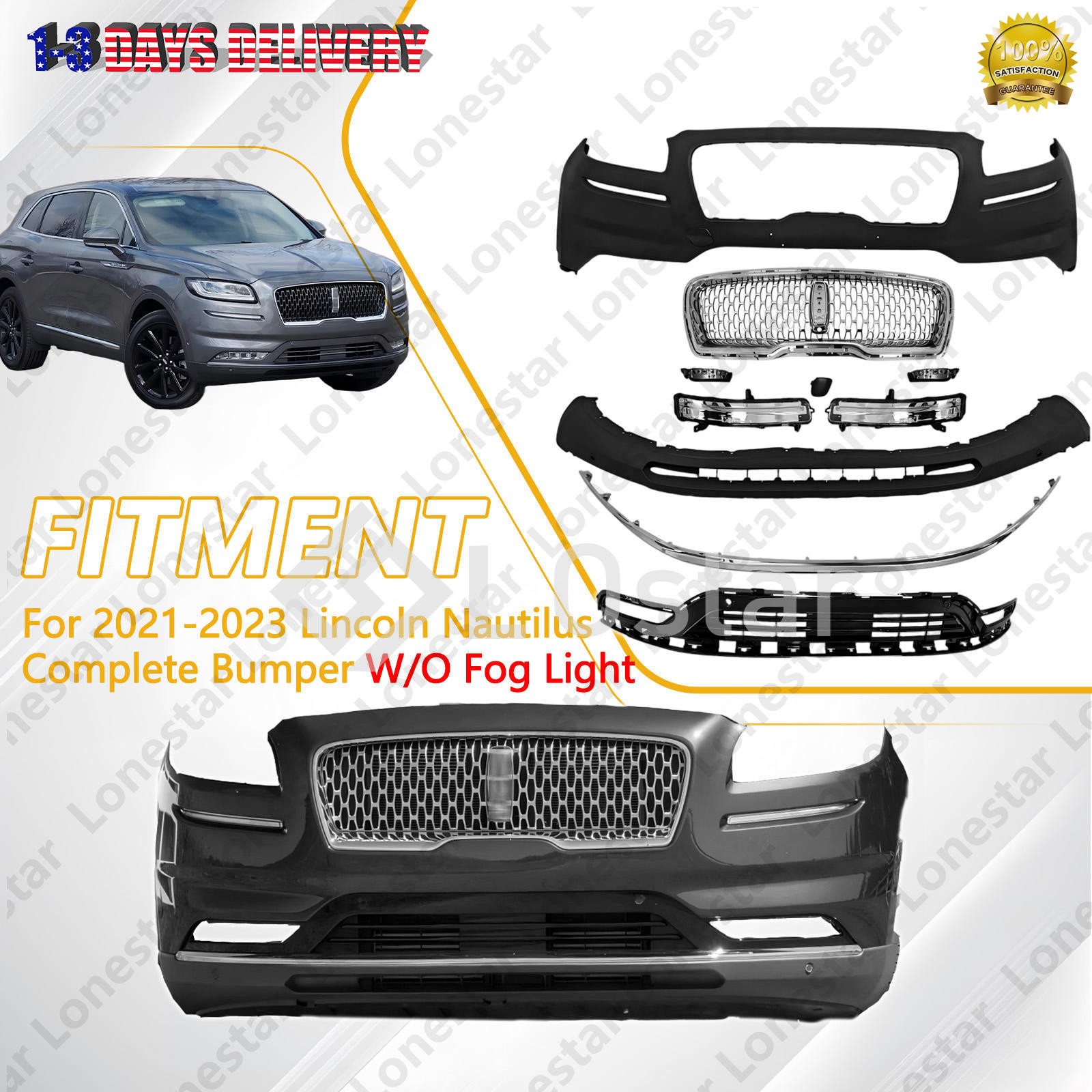 For 2021 2022 2023 Lincoln Nautilus Complete Bumper Kit W/ Grille Signal Lights