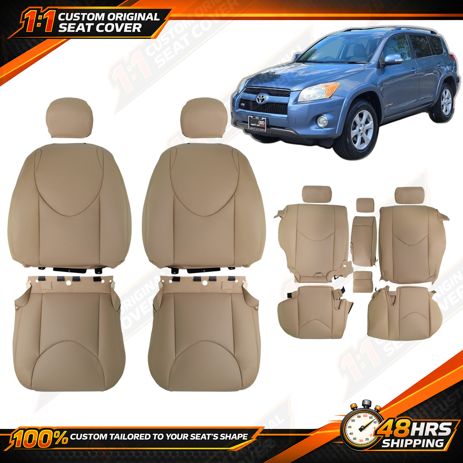 Fits 2006 - 2012 Toyota RAV4 Front & Rear Bottom&Top Leather Seat Covers BEIGE Fits 2006 - 2012 Toyota RAV4 Front & Rear Bottom&Top Leather Seat Covers BEIGE