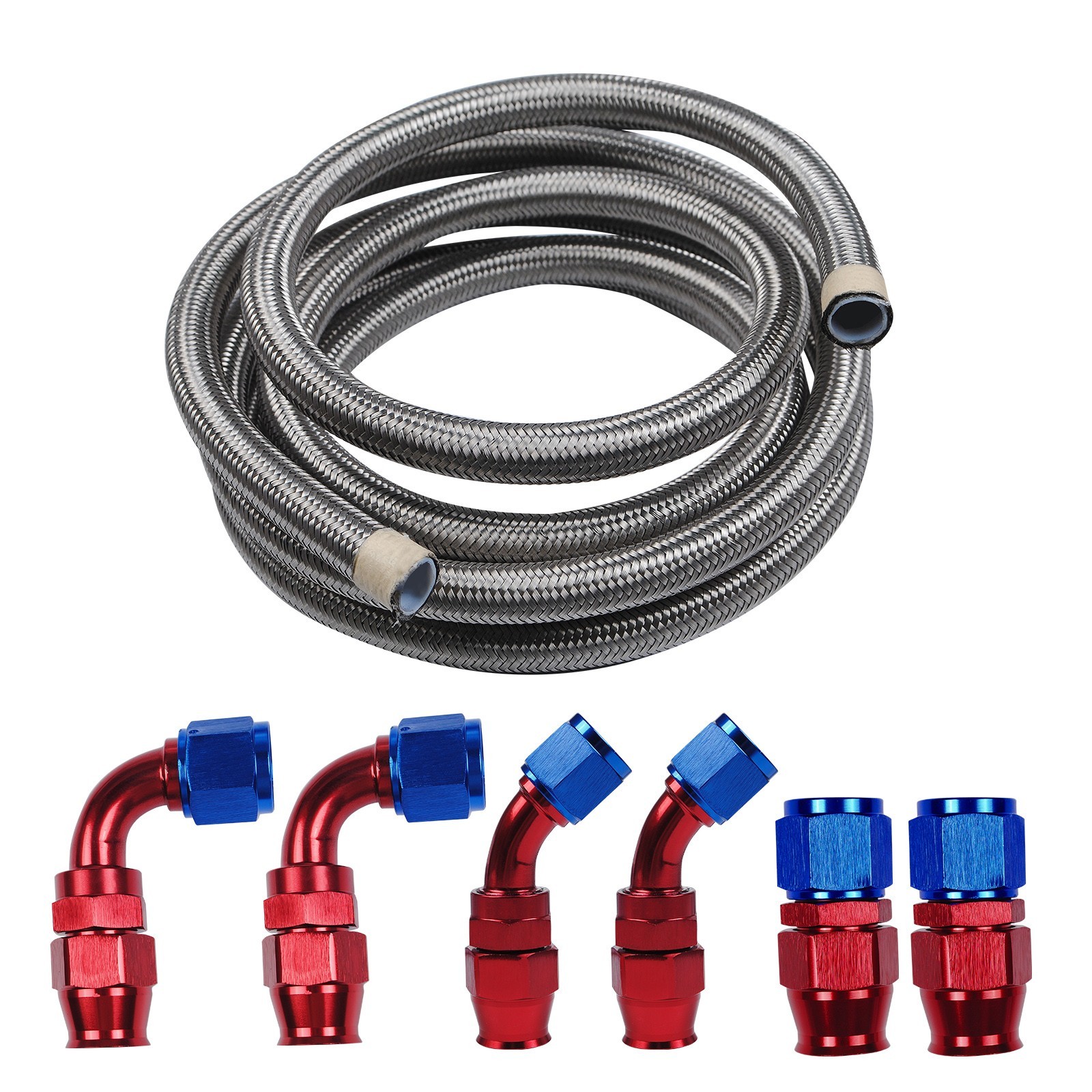 10AN - AN10 10FT/20FT/30FT Stainless Steel PTFE Fuel Line Fittings Hose Kit E85