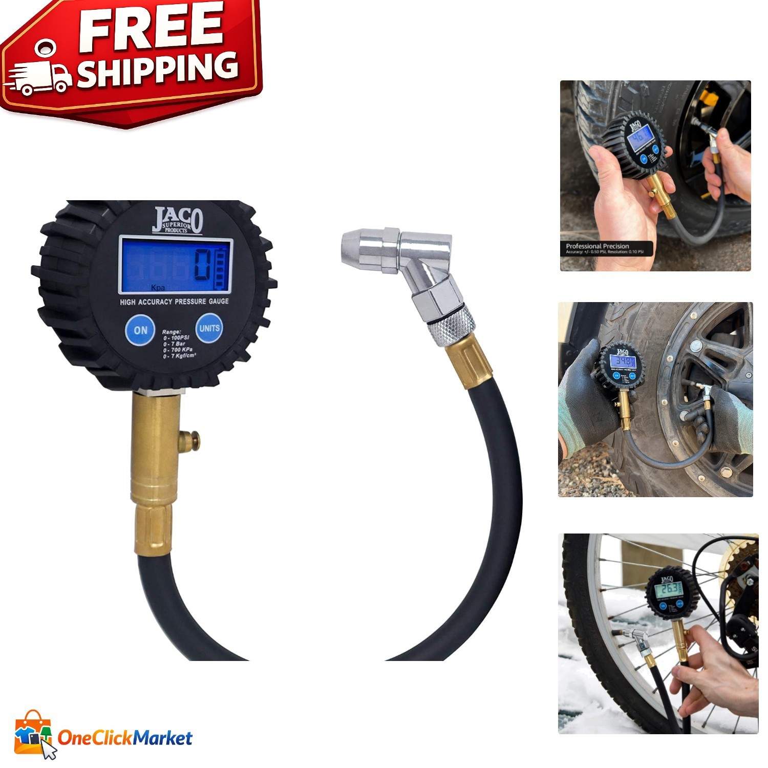 Professional JACO ElitePro Tire Pressure Gauge - Durable & Accurate to 0.10 PSI
