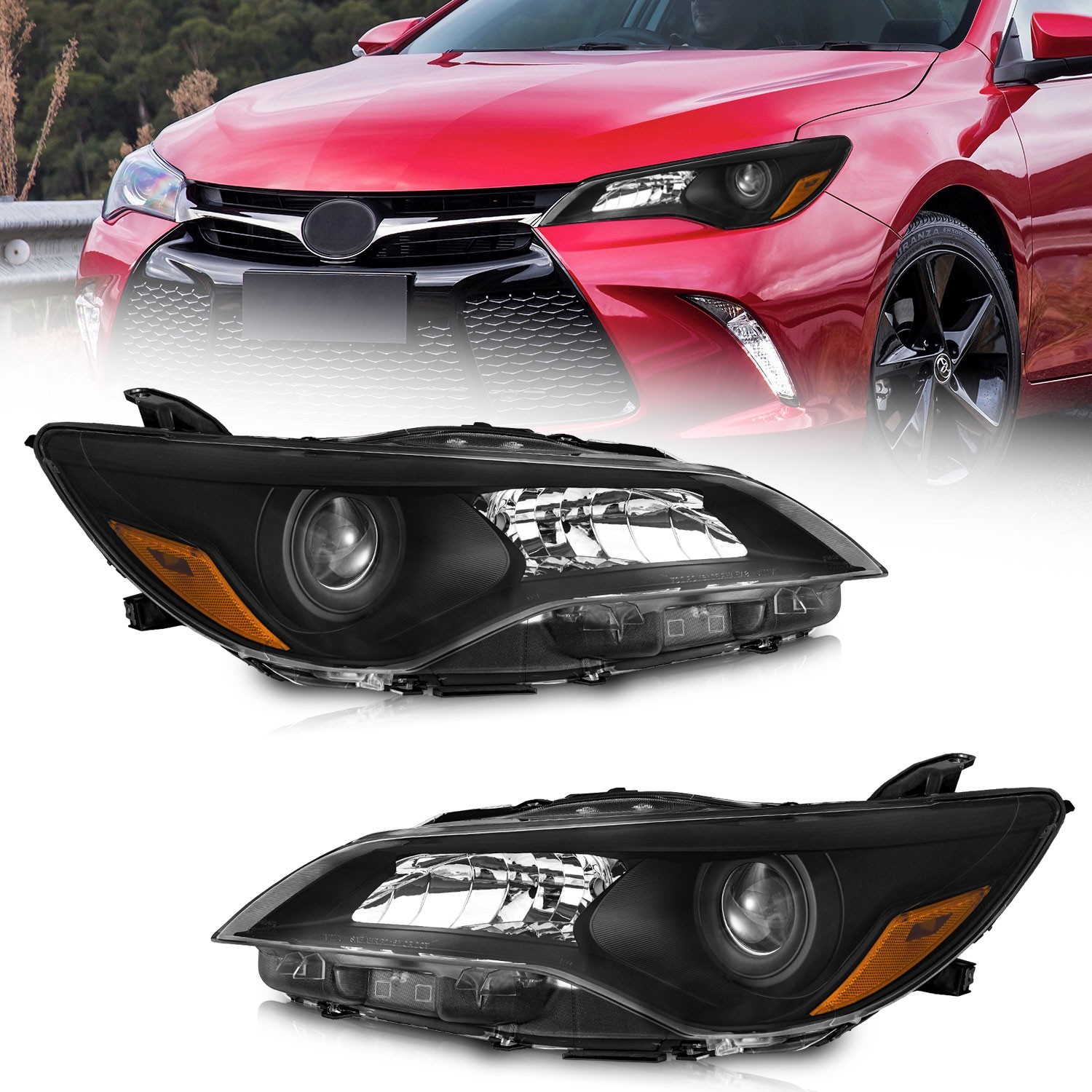 Pair Headlights Assembly For 2015 2016 2017 Toyota Camry Headlamps Black Pair Headlights Assembly For 2015 2016 2017 Toyota Camry Headlamps Black