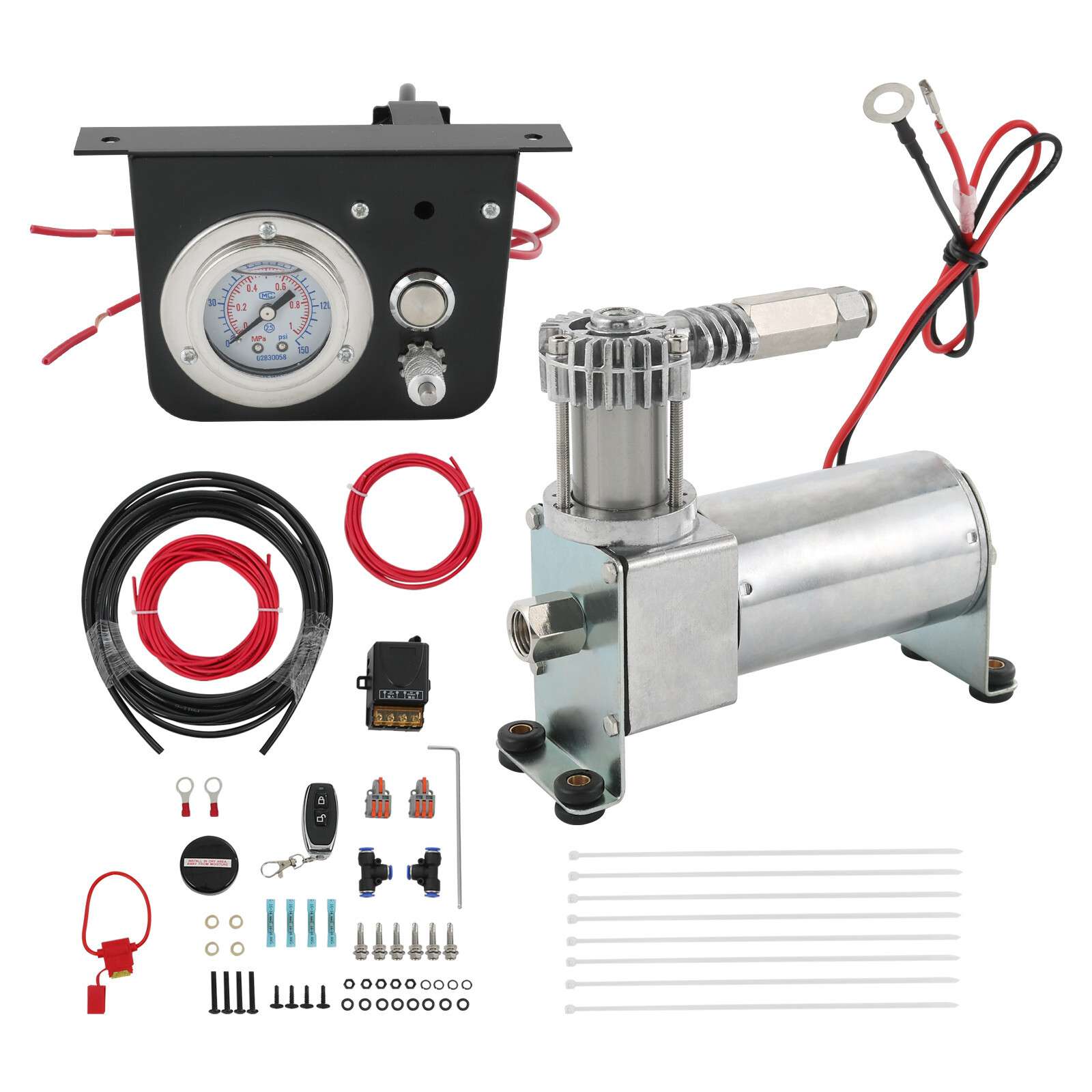 Air Suspension Compressor Air Lift 25804 Bag Control Kit Guage Switch Amps Kit Air Suspension Compressor Air Lift 25804 Bag Control Kit Guage Switch Amps Kit