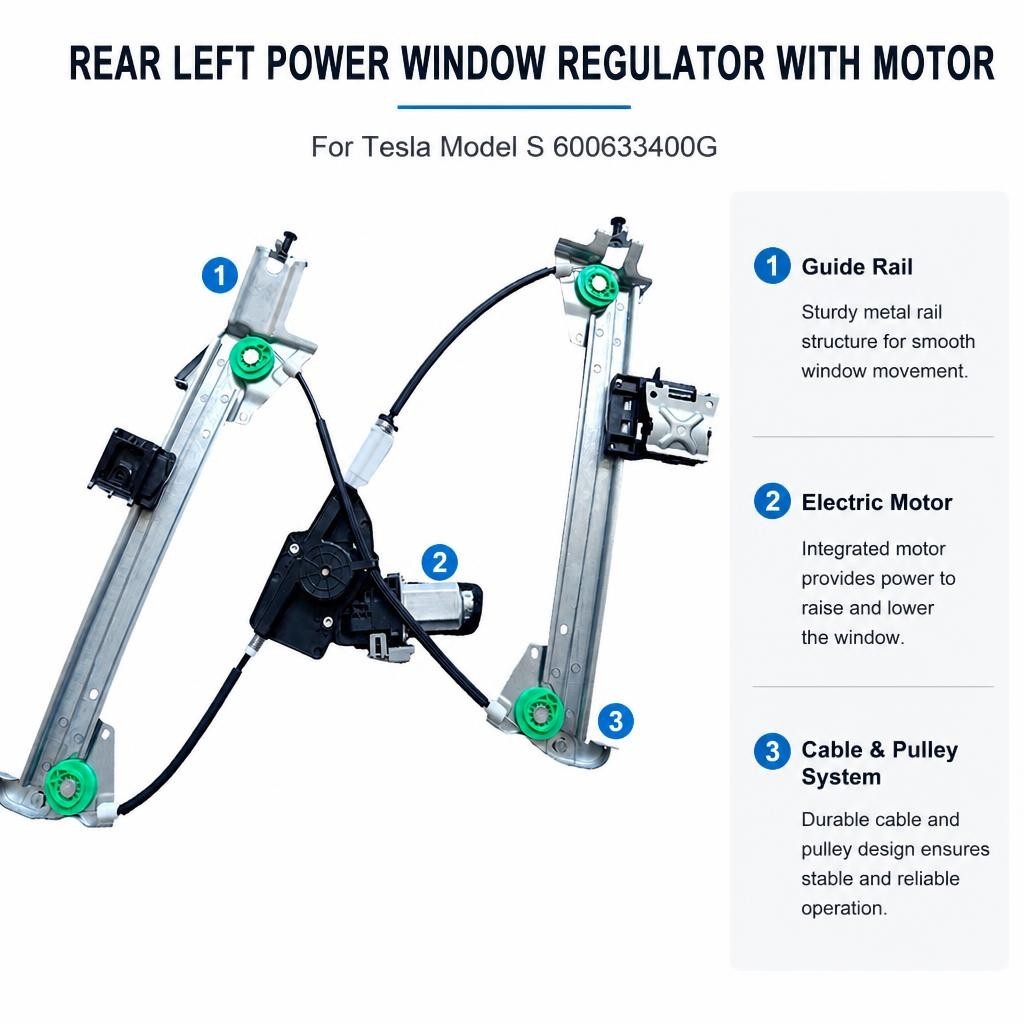 2012-2020 Tesla Model S Rear Left Door Window Regulator & Motor 6006334-00-G