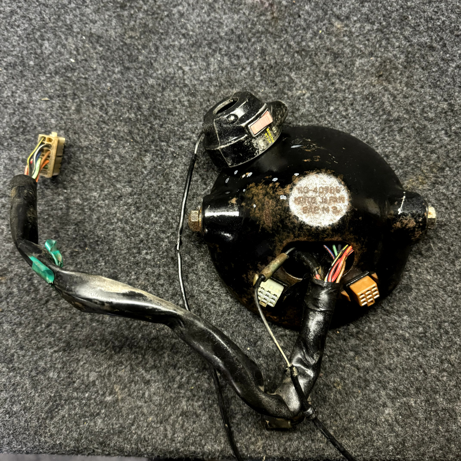 76-77 Kawasaki KE175 125 OEM HEADLIGHT CASING SHELL HOUSING MAIN WIRING HARNESS