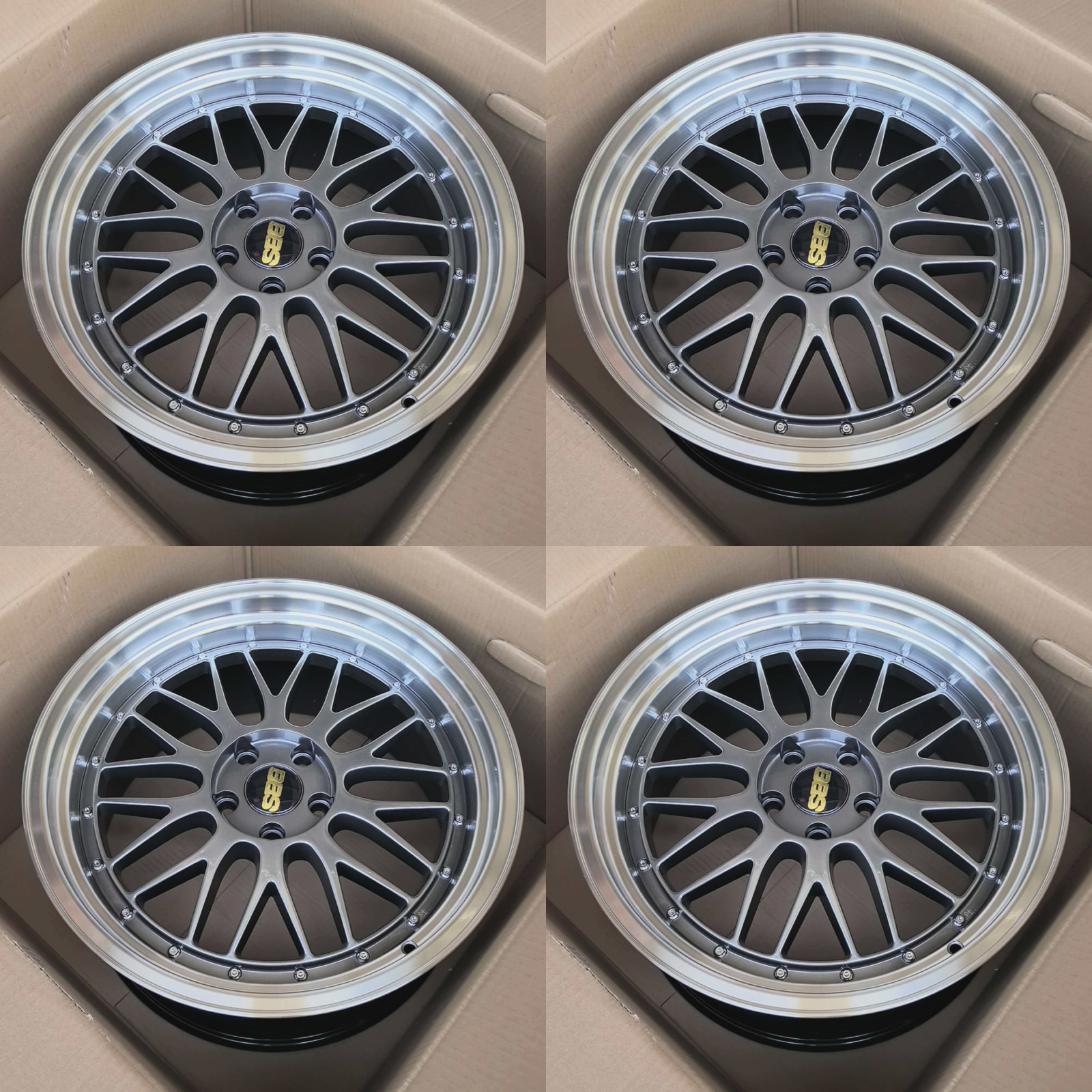 BBS LM STYLE WHEELS 19x8.5 33 19x9.5 30 (5x112) CB:66.6 HYPER BLACK MACHINED LIP