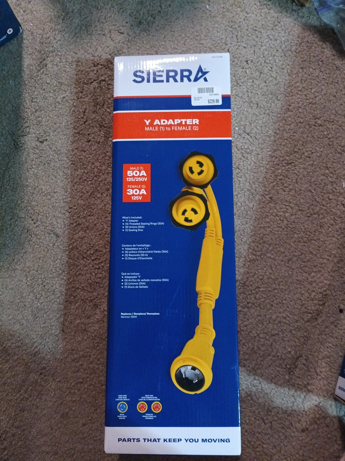 Sierra AC12430-1 Marine Boat Shore Power Y Adapter 50A 125/250V to 2x 30A 125V Sierra AC12430-1 Marine Boat Shore Power Y Adapter 50A 125/250V to 2x 30A 125V