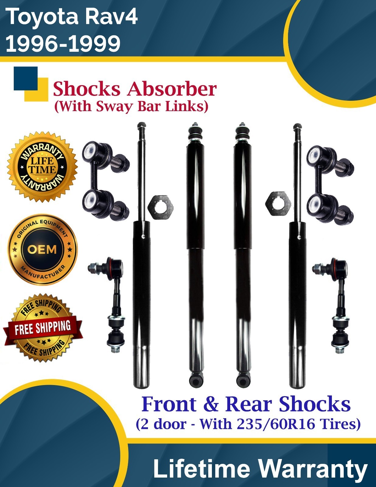New OE Front & Rear Shocks W/Sway Bar For 1996-1999 Toyota Rav4 9 Year Warranty