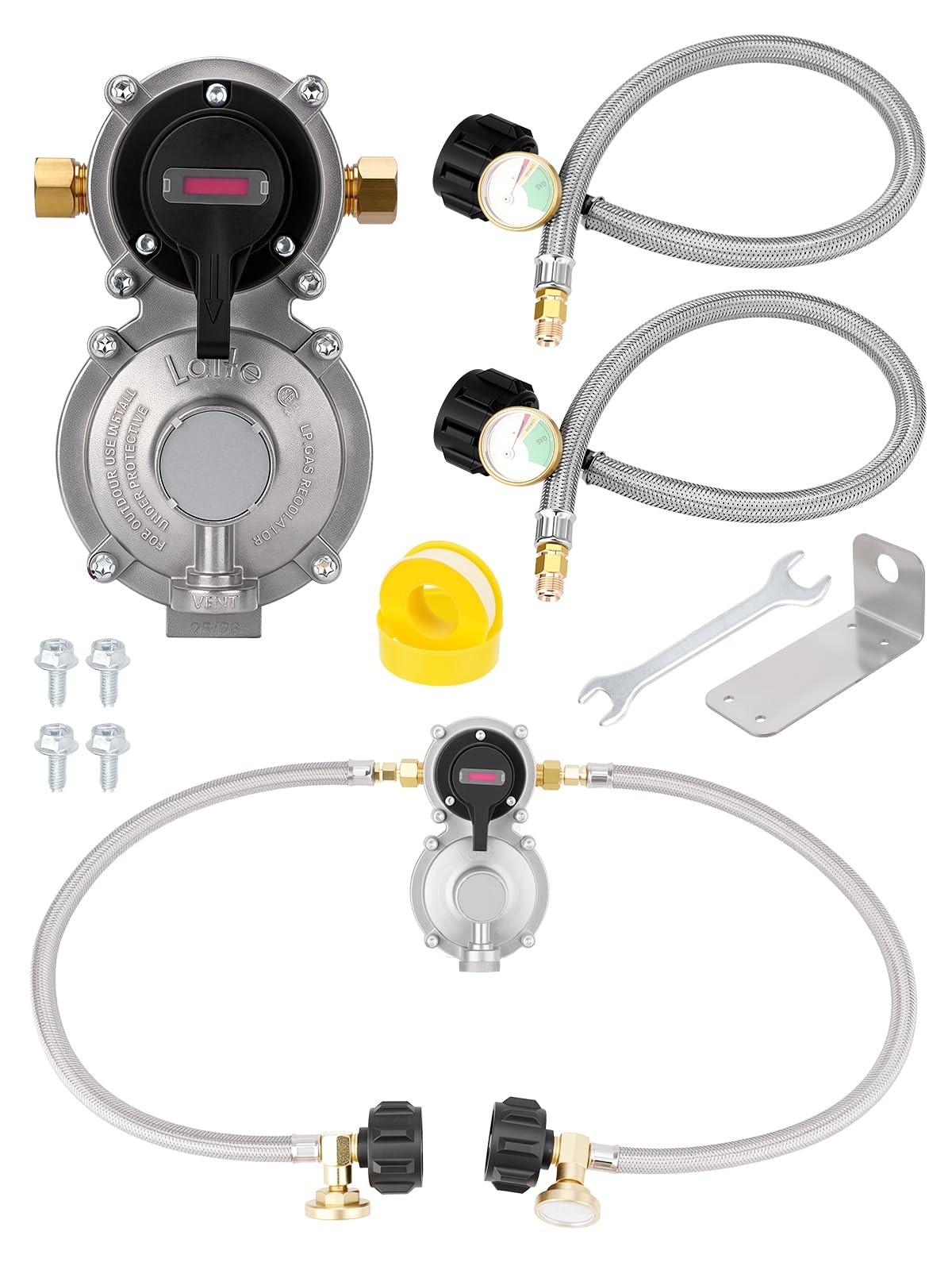 RV Propane Regulator 2 Tank Hoses 2-Stage Auto Changeover LP Propane Regulator