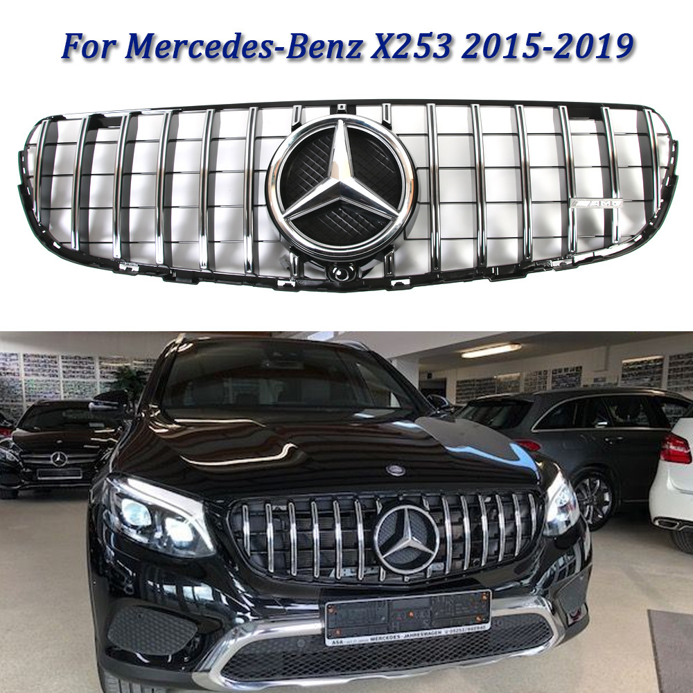 GT Chrome Front Grill For Mercedes-Benz GLC W/X253 GLC300 GLC350 2015-19 W/Star
