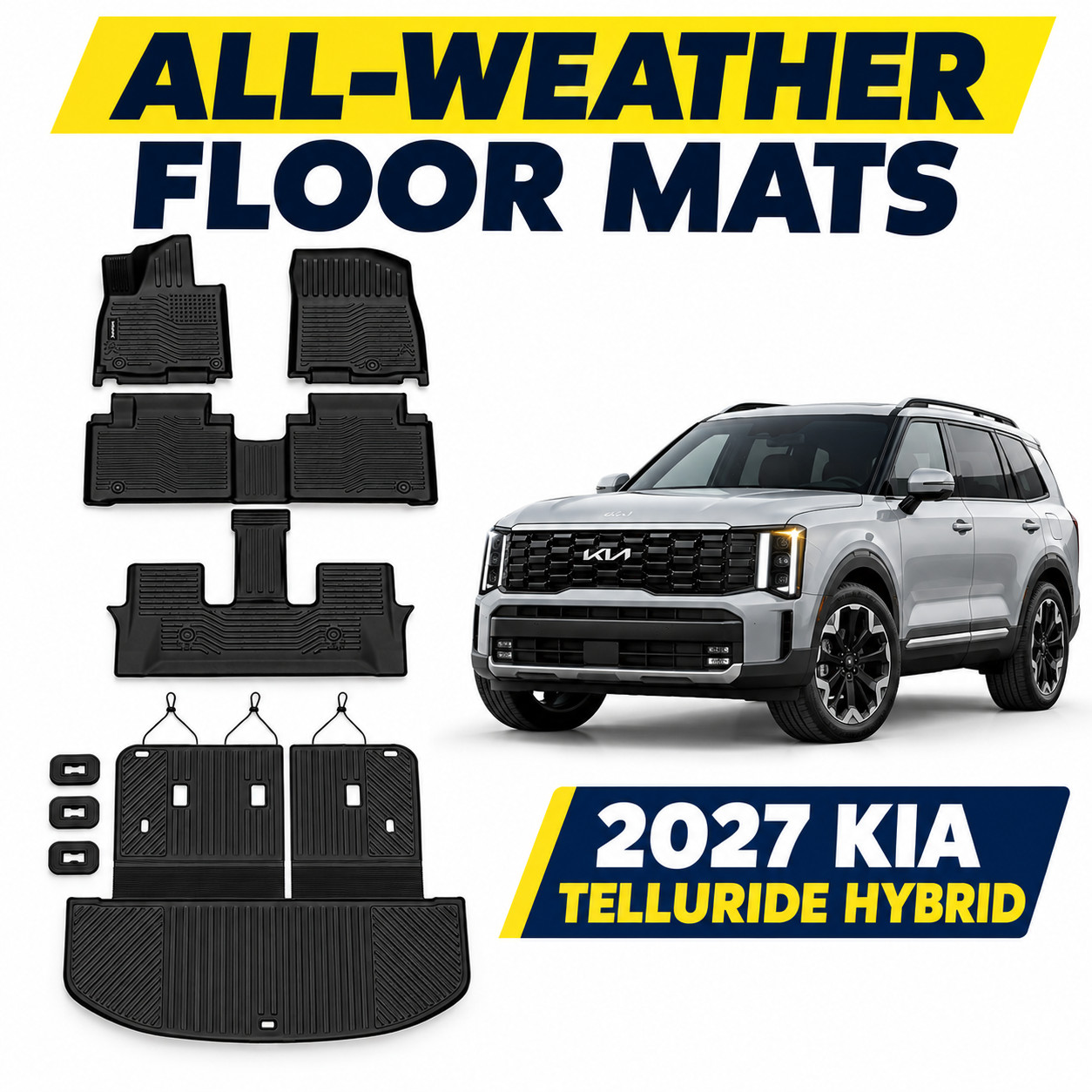 Floor Mats & Cargo Mat w/Seatback for Kia Telluride Hybrid 2027 3Row TPE Liner Floor Mats & Cargo Mat w/Seatback for Kia Telluride Hybrid 2027 3Row TPE Liner