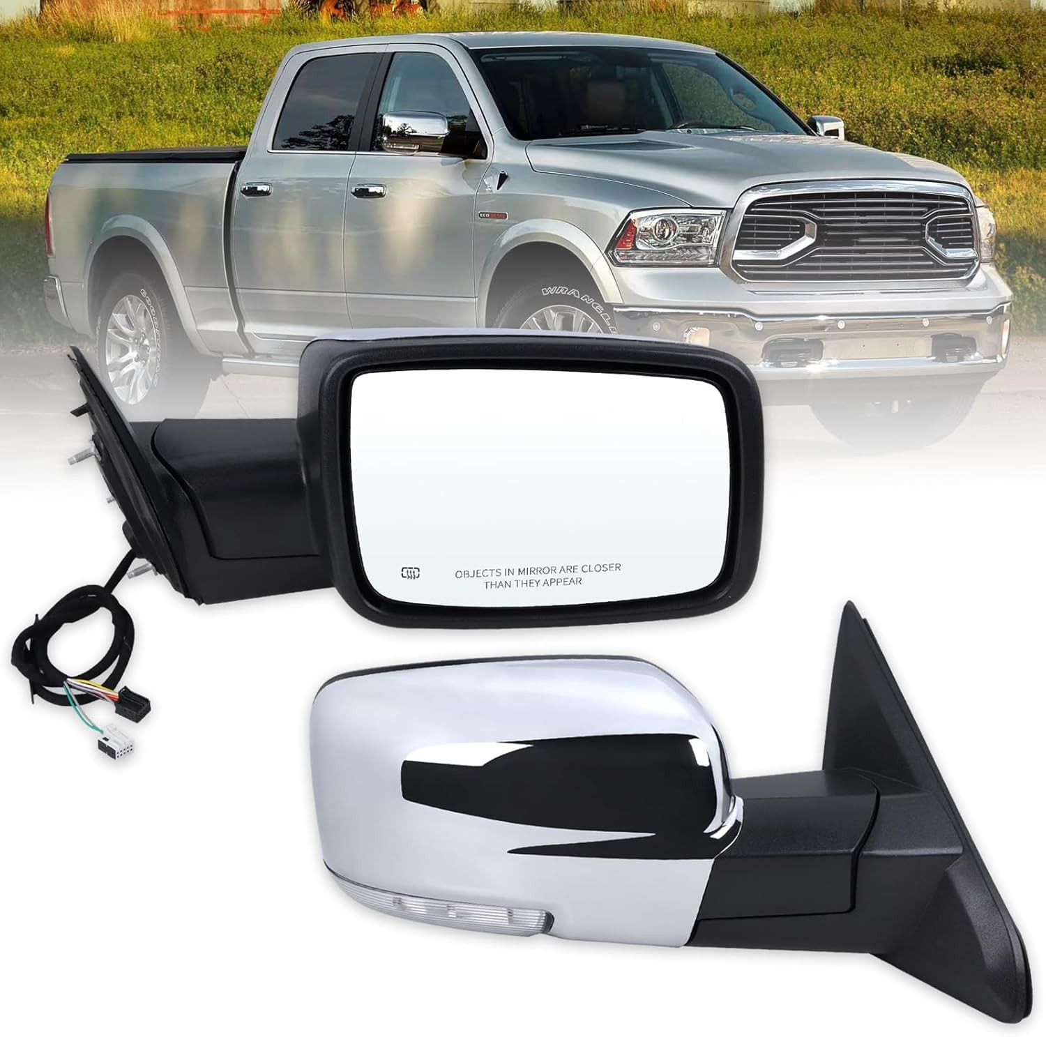 For 2013-2019 Dodge Ram 1500 Chrome Power Folding Heated Right Mirror+LED Signal