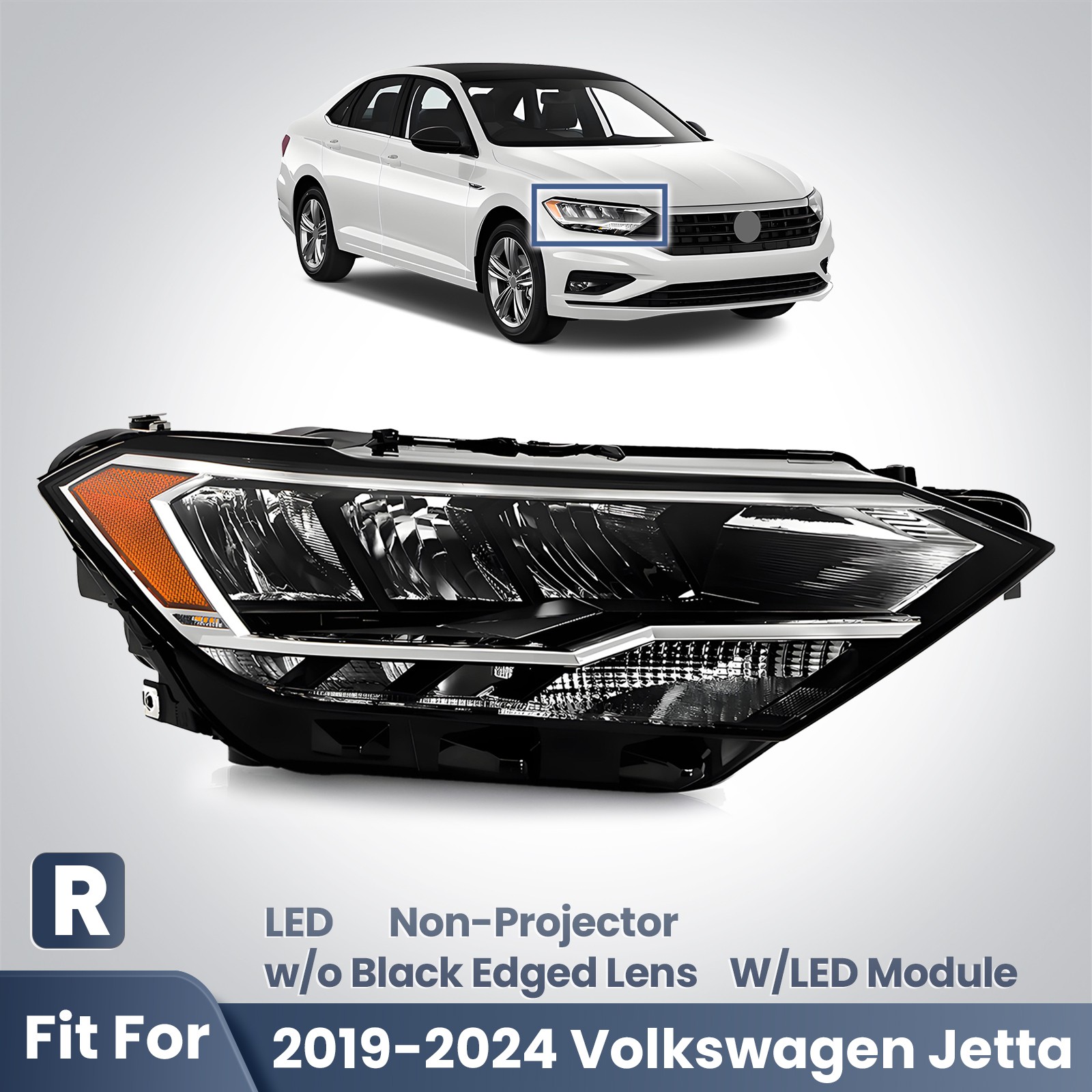 For 2019-2024 Volkswagen Jetta Non-Projector LED Headlight w/LED Module Right RH