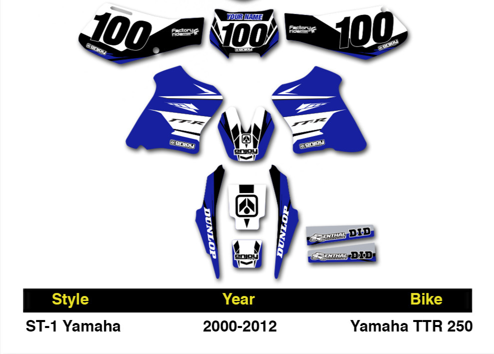 2000-2012 YAMAHA TTR 250 Graphics Kit & Plates Only - MSG US with NAME & NUMBER 2000-2012 YAMAHA TTR 250 Graphics Kit & Plates Only - MSG US with NAME & NUMBER