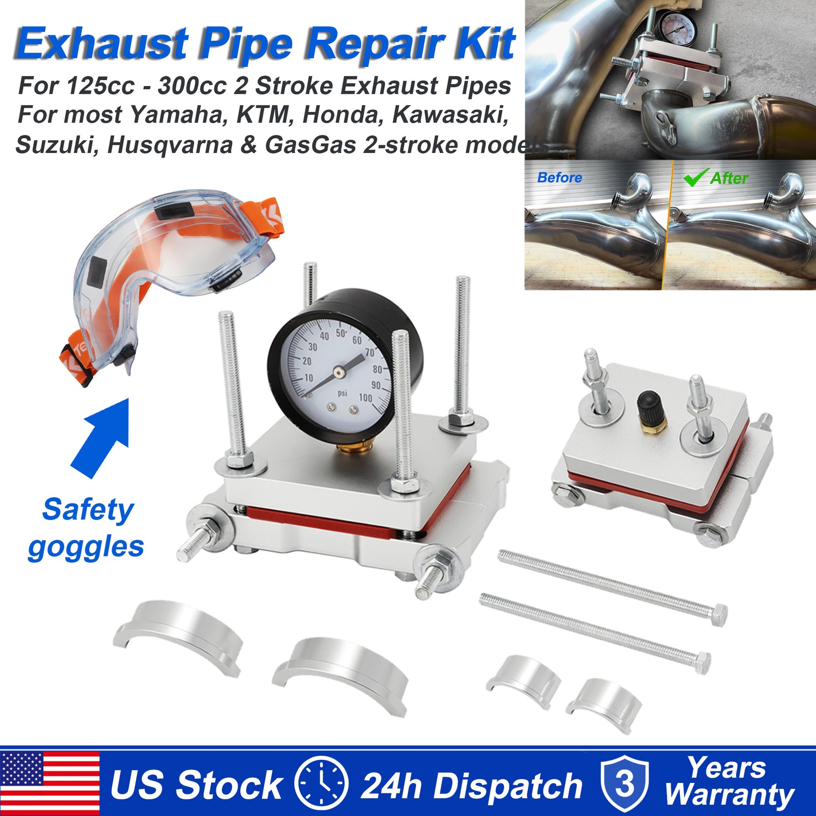 Upgraded 2 Stroke Exhaust Dent Removal Tool Fix Crushed Expansion Chamber Pipes