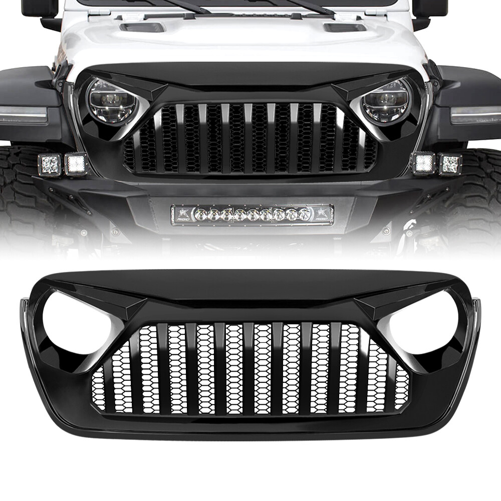 For 18-24 Jeep Wrangler JL JT Front Gladiator Vader Grille Guard Glossy Black