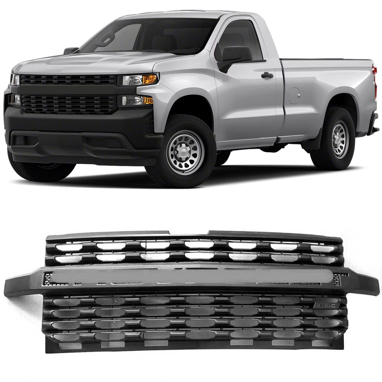 For 2019 2020 2021 Chevrolet Silverado 1500 Front Bumper Upper Grille Black