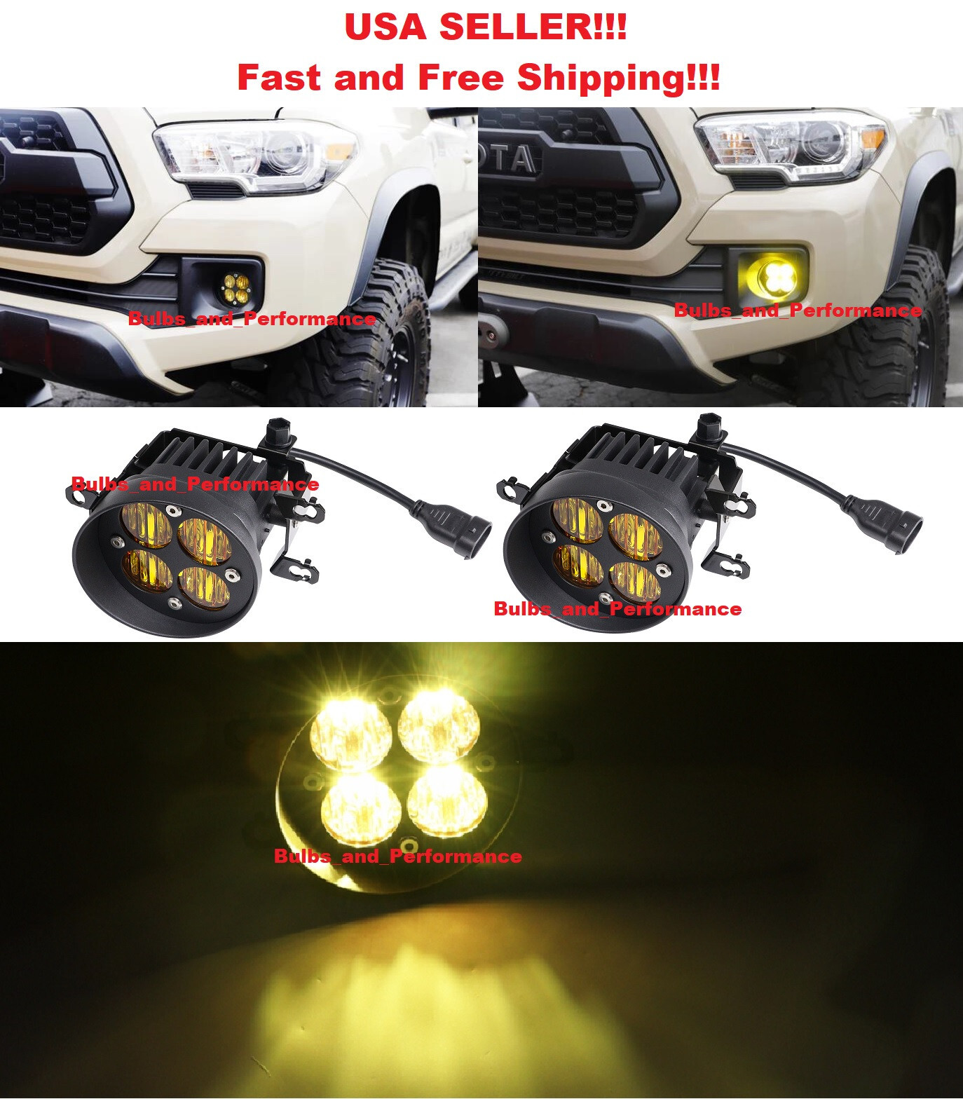YELLOW LED FOG LIGHTS w/ BRACKETS for TOYOTA TUNDRA TACOMA 4RUNNER 2010-23