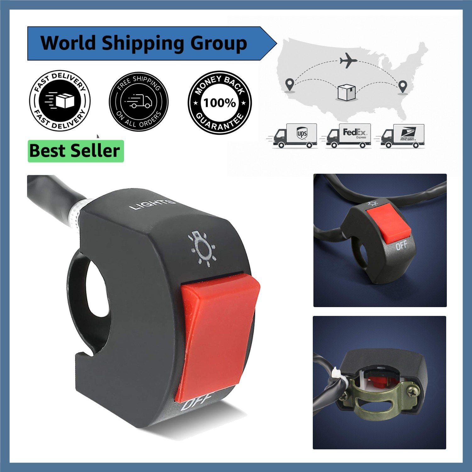 Handlebar Toggle Switch - 12V 10A Waterproof Switch for Motorcycles & Scooters
