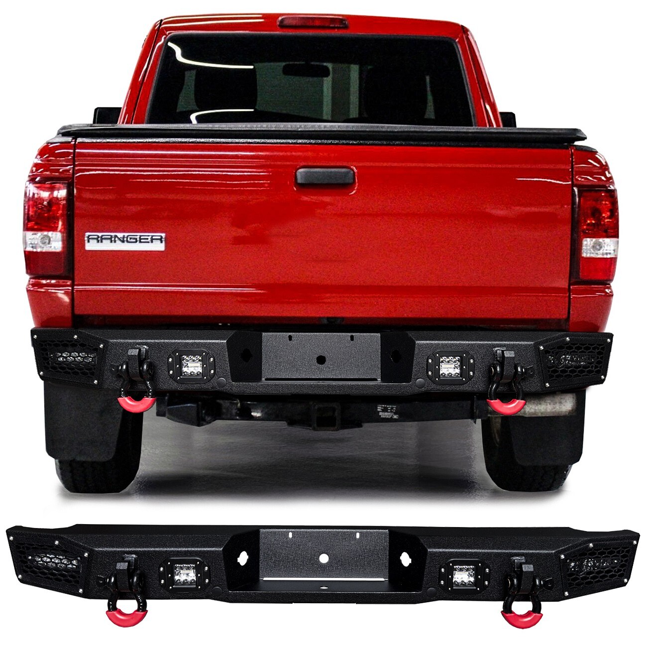 Vijay For 1993-2011 Ford Ranger Rear Bumper with 4xLED Lights and 2xD-Rings