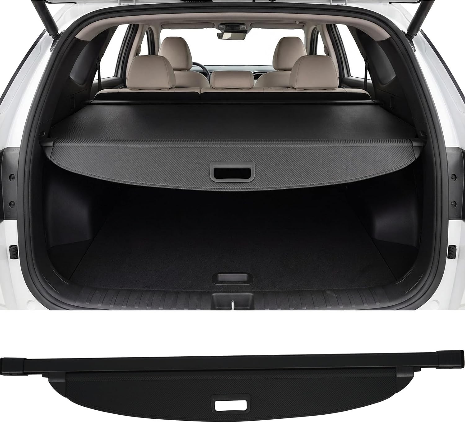 Carbon Fiber Look Cargo Cover For Hyundai Tucson 2022-25 Retractable Trunk Shade