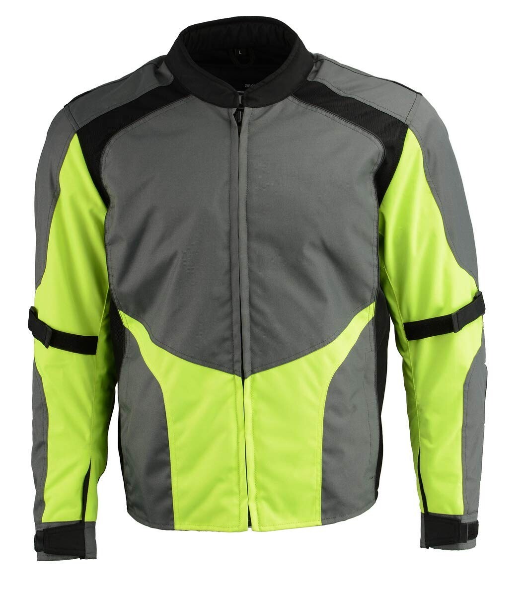 M Boss Motorcycle Apparel BOS11706 Men\'s Hi-Vis Green Nylon Motorcycle Racer