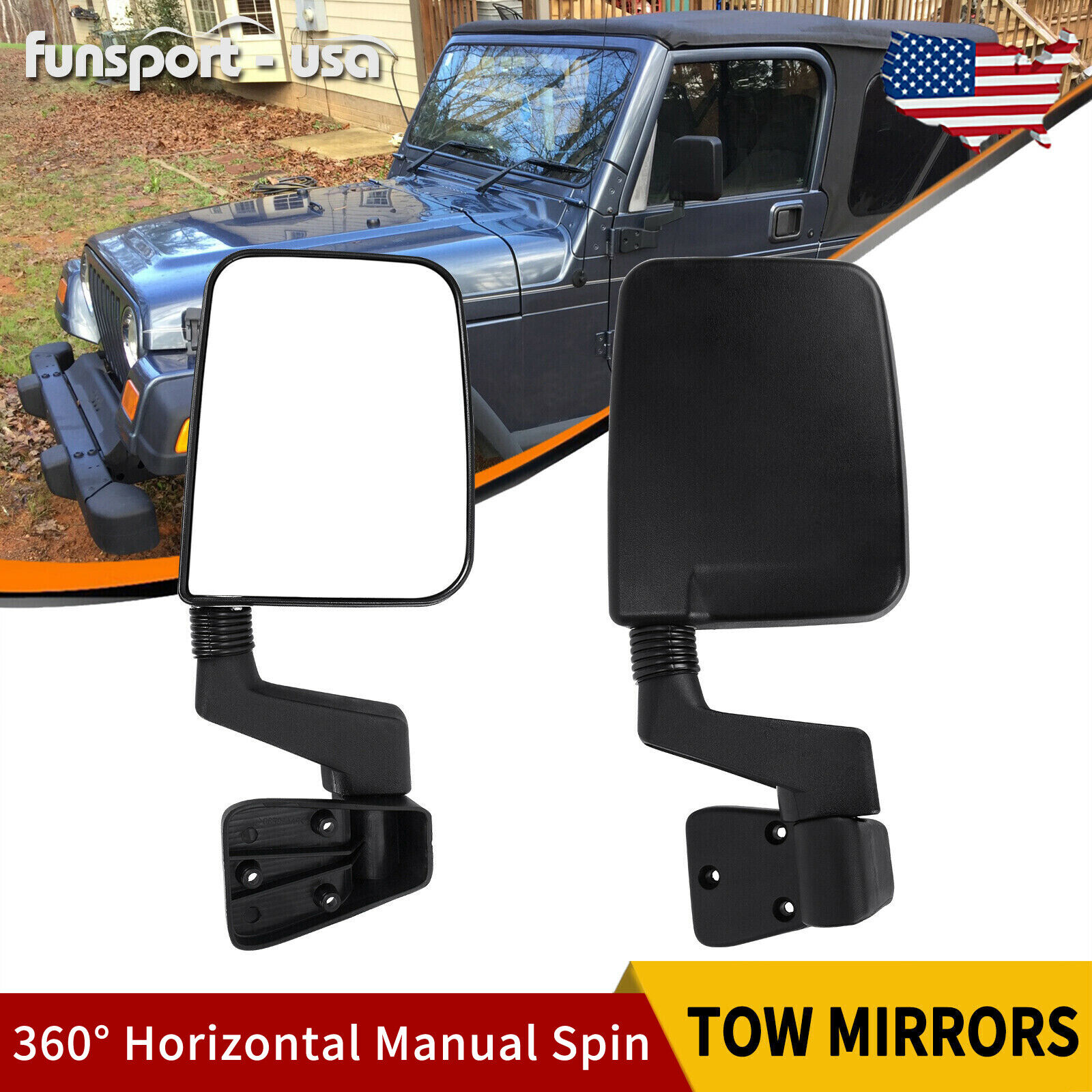 Manual Adjust Passenger + Driver Side Tow Mirrors for 1987-2002 Jeep Wrangler