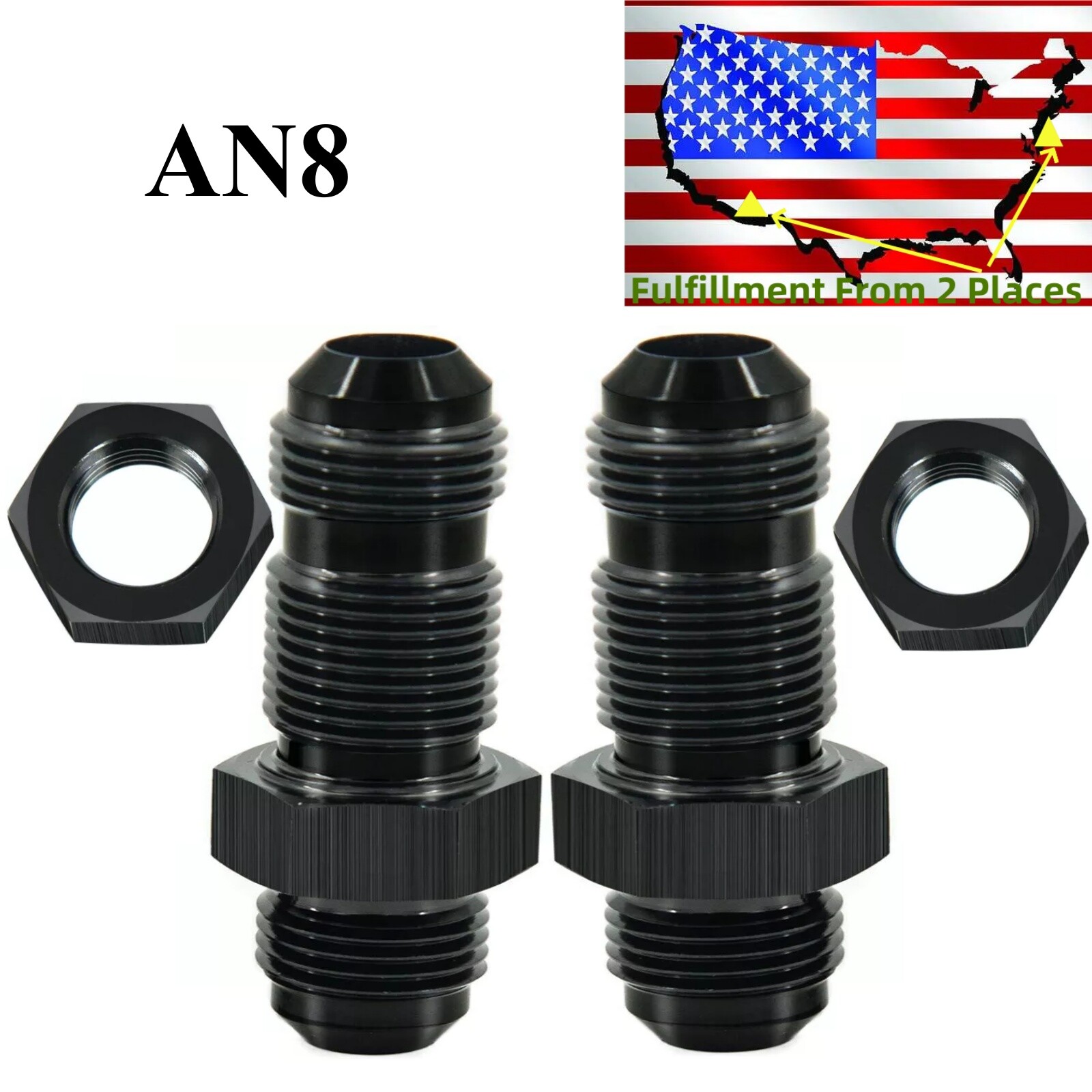 2Pcs Bulkhead 8AN Male to Male Straight Flare Fitting Union Adapter Aluminum AN8