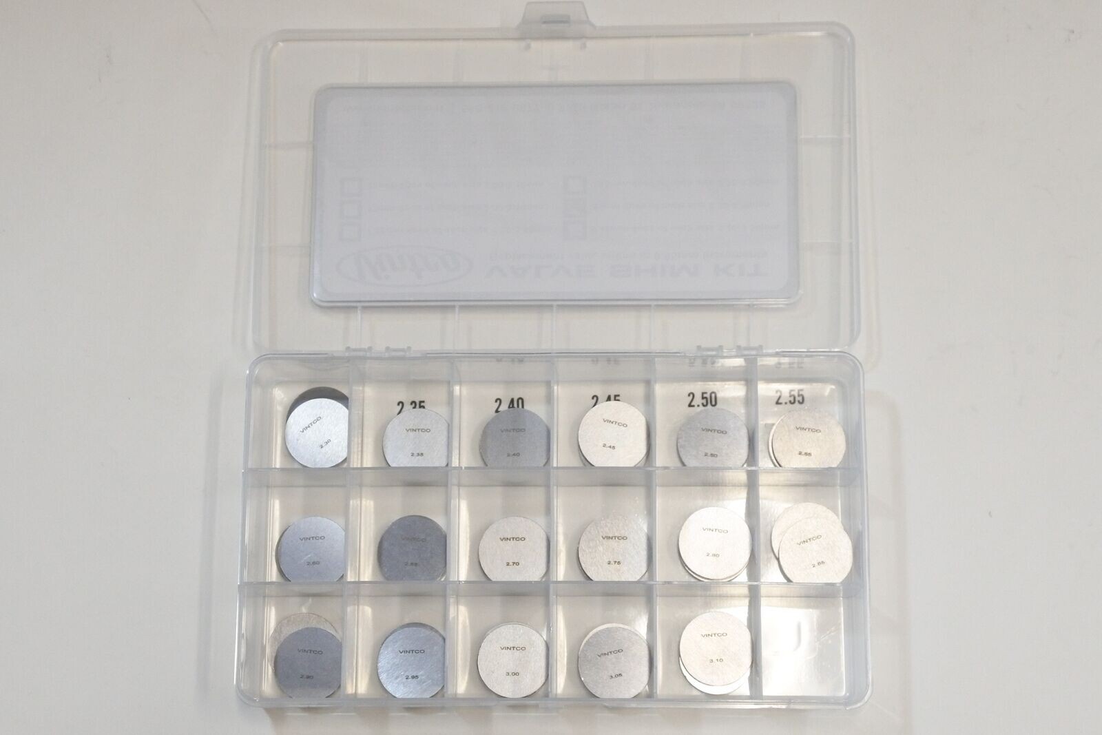 25mm Valve Shim Kit 2pcs of each size 2.30mm-3.10mm in 0.05mm increments 25mm Valve Shim Kit 2pcs of each size 2.30mm-3.10mm in 0.05mm increments