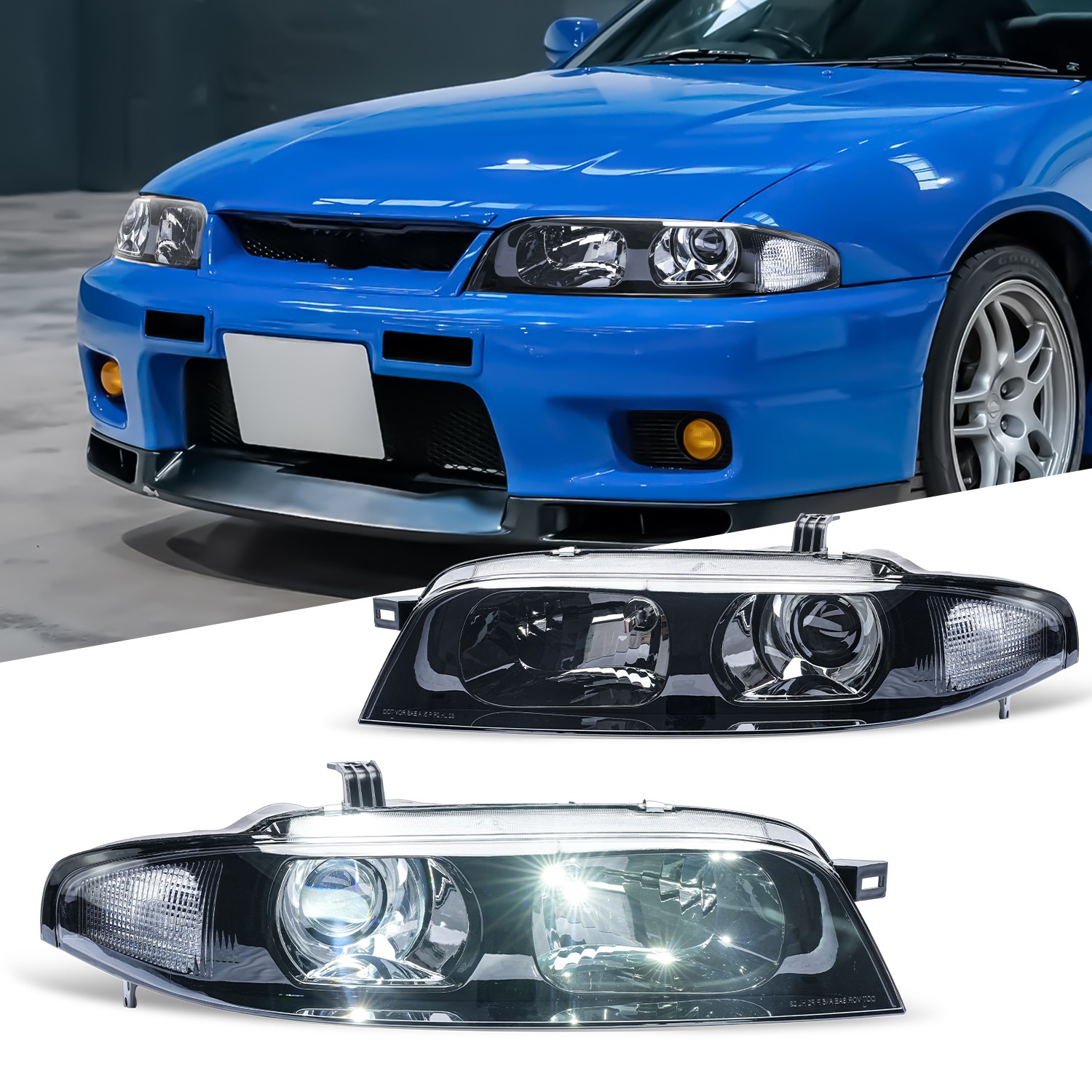 Pair R33 LED Headlights For 1995-1998 Nissan Skyline GT-R GTR R33 w/Bulbs Pair R33 LED Headlights For 1995-1998 Nissan Skyline GT-R GTR R33 w/Bulbs