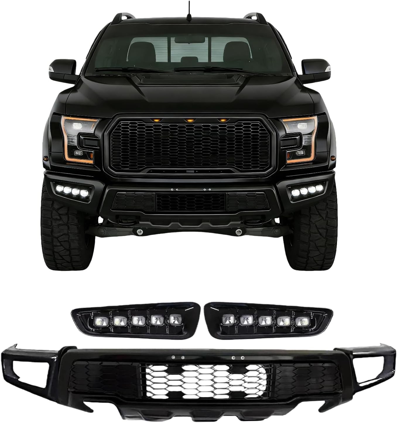 Raptor Style Front Bumper Assembly with LED Fog Lights for 2015-2017 F150 Pickup