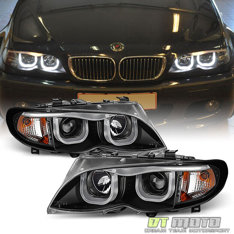 Black 2002-2005 BMW E46 Sedan 3-Series LED [3D Style] Halo Projector Headlights
