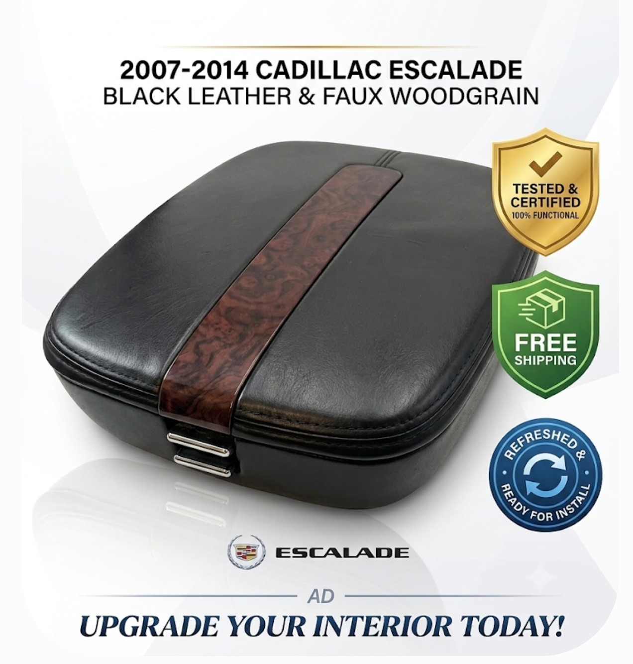 OEM 🔥2007-2014 Escalade Black Leather Faux Woodgrain Center Console Armrest Lid OEM 🔥2007-2014 Escalade Black Leather Faux Woodgrain Center Console Armrest Lid