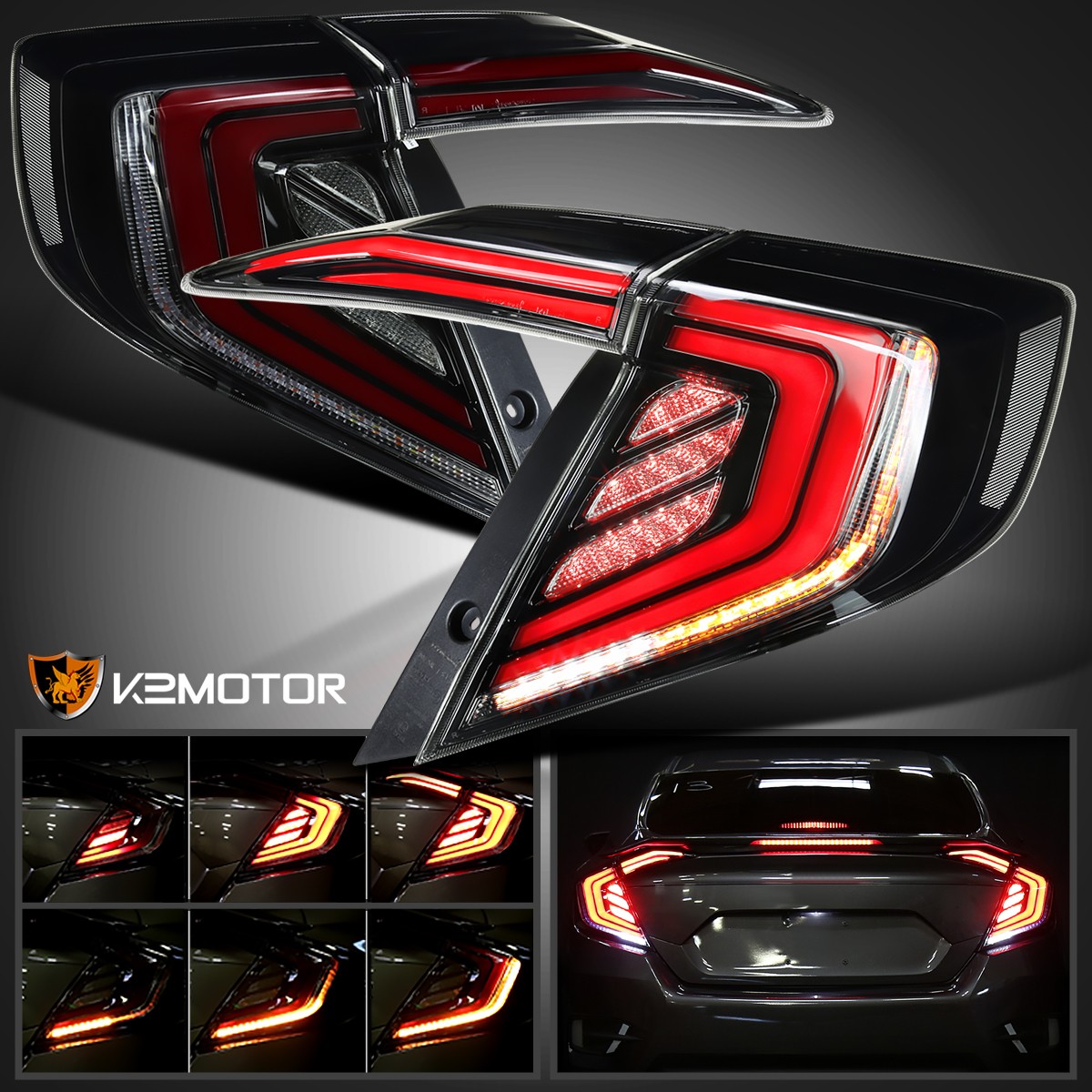 Smoke Fits 2016-2021 Honda Civic Sedan Sequential LED Tail Lights Left+Right Smoke Fits 2016-2021 Honda Civic Sedan Sequential LED Tail Lights Left+Right