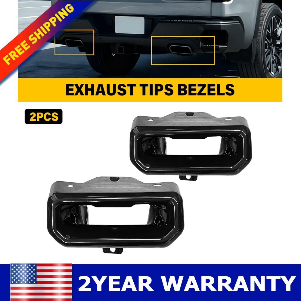 2PCS Black Exhaust Tips Bezels For Chevrolet Silverado GMC Sierra 1500 2019-2023