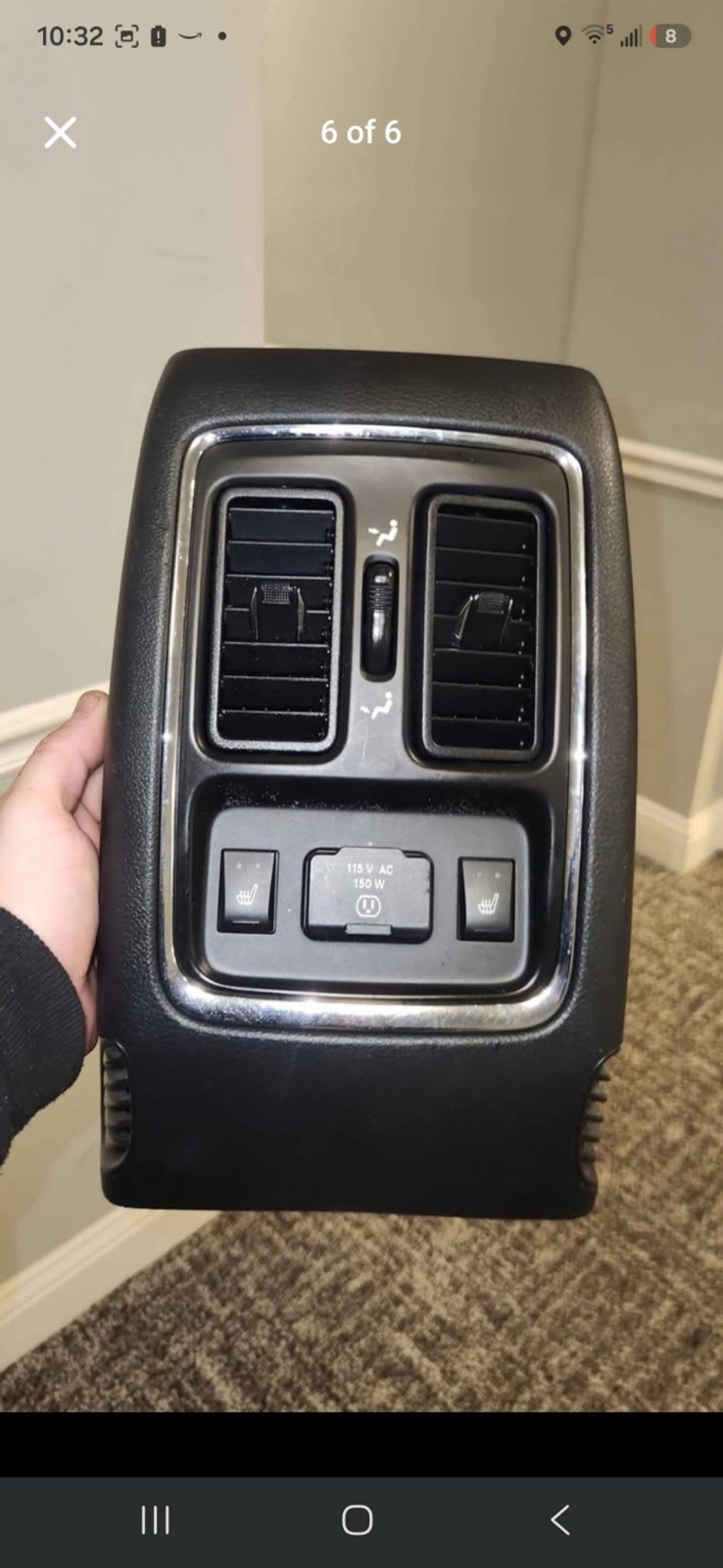 11-20 Jeep Grand Cherokee Rear Center Console Vent Bezel Heated Seats 115V OEM