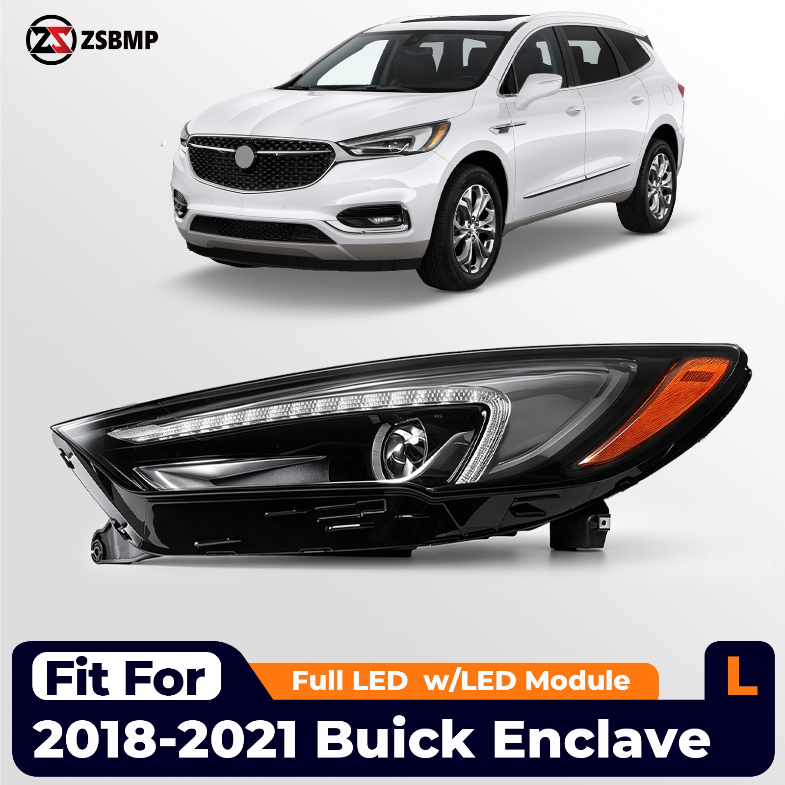 For 2018 19 20 2021 Buick Enclave Full LED Headlight With LED Module Left Driver