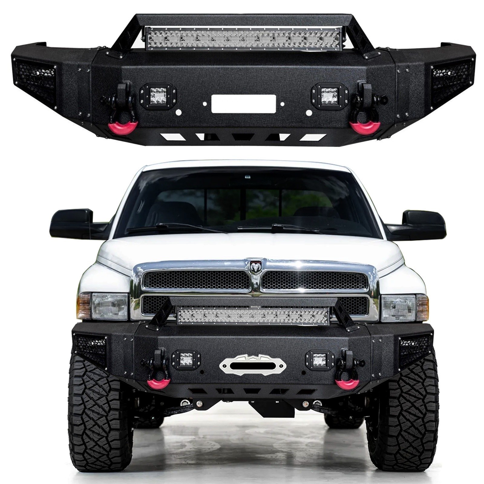 Vijay For 1994-2002 Dodge Ram 1500/2500/3500 Front Bumper with Lights and D-Ring