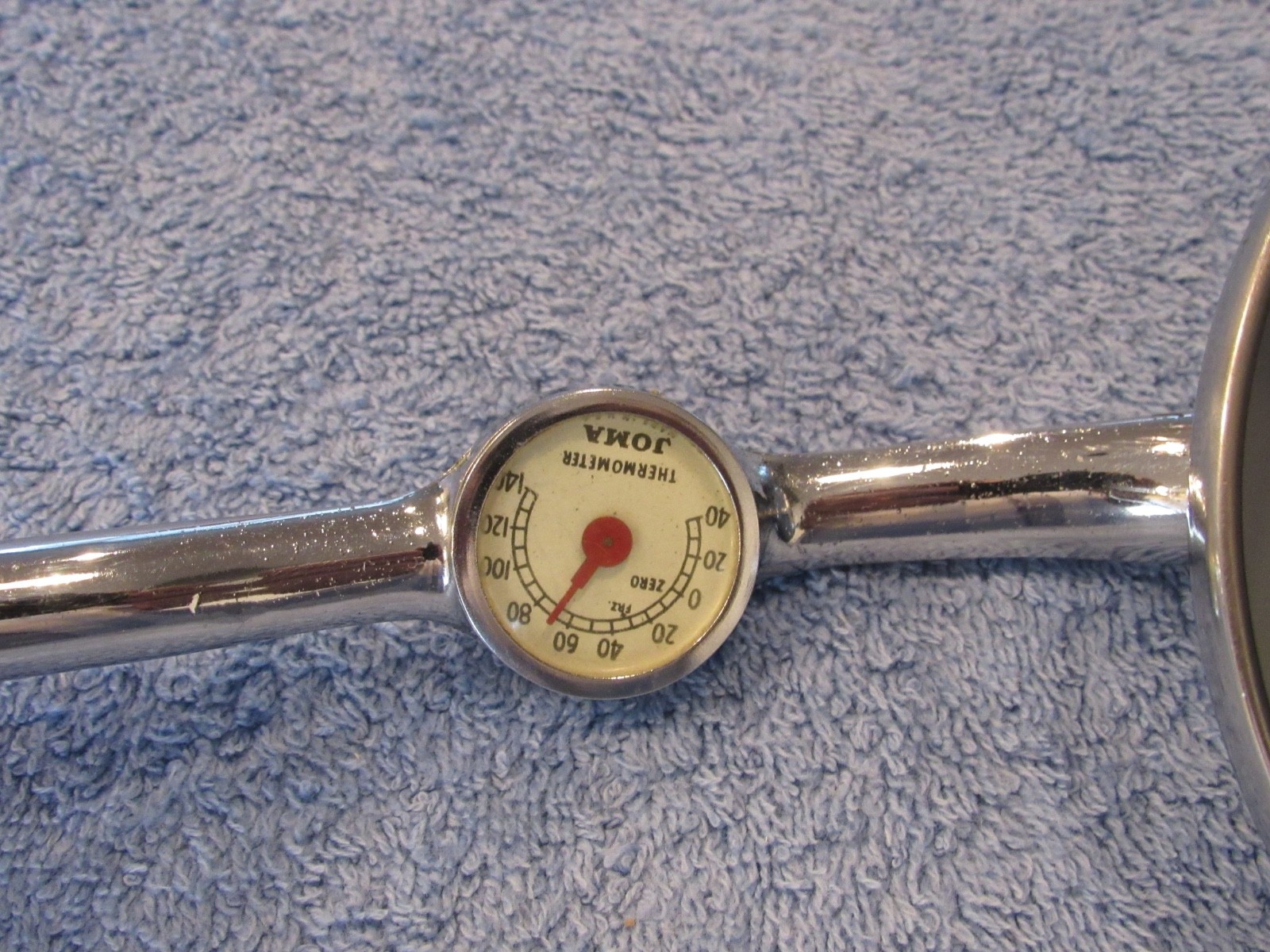 Vintage 1930‘s 1940‘s JOMA Accessory Thermometer MIRROR Door Mount Side View