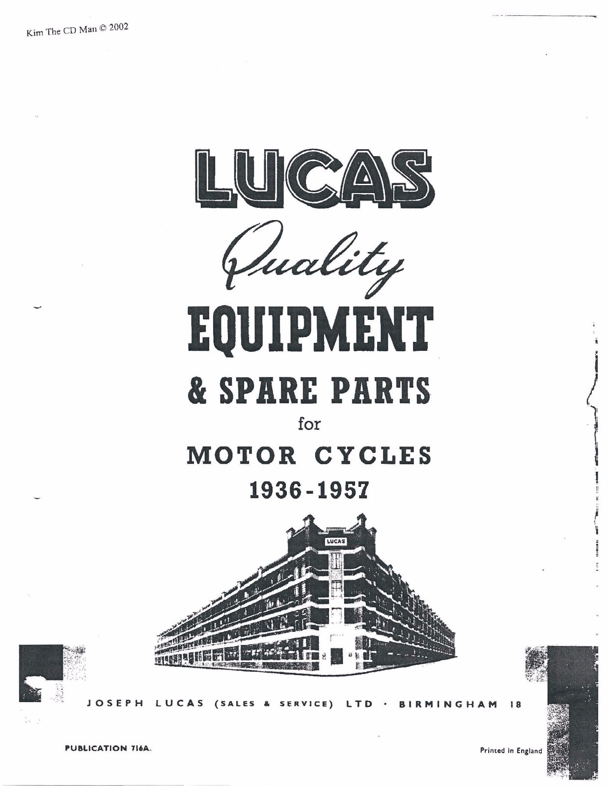 Lucas Parts Manual Book ARIEL 1944, 1945, 1946,   1947, 1948, 1949, 1950, 1951