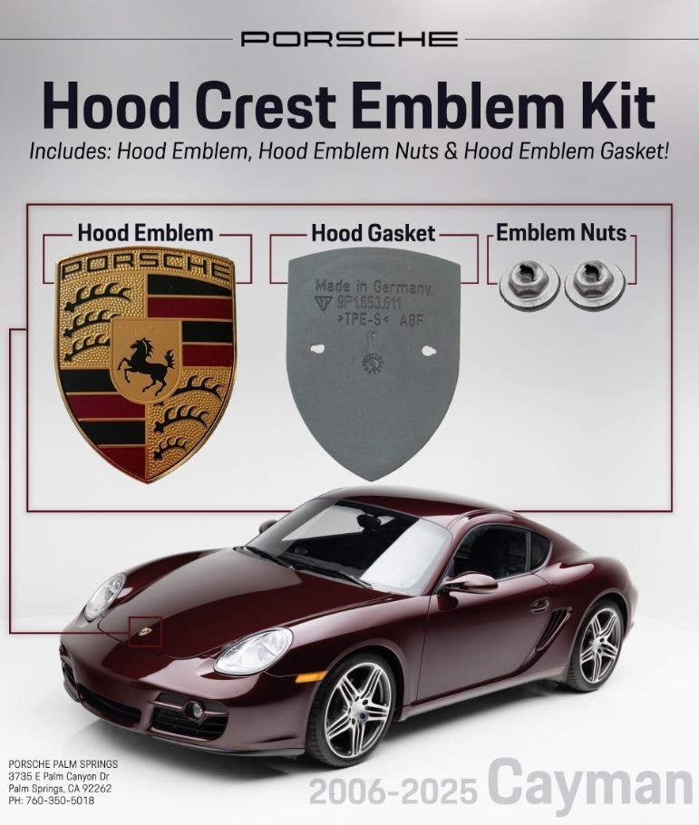 2006-2025 Porsche Cayman Genuine Factory OEM Hood Crest Emblem KIT