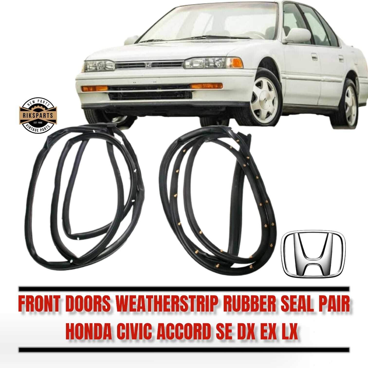 Fit 1990-1993 Honda Accord SE DX EX LX Front Doors Weatherstrip Rubber Seal Pair