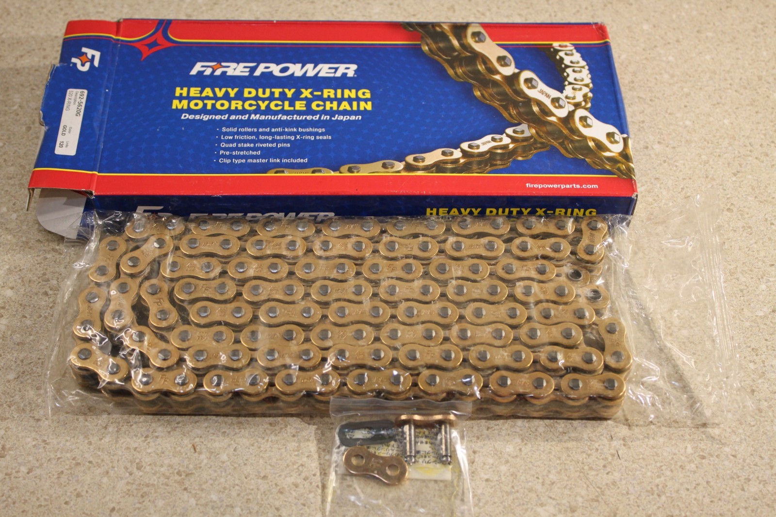 NEW Fire Power Gold X-Ring Drive Chain 520x120 & Master Link 6574 KC