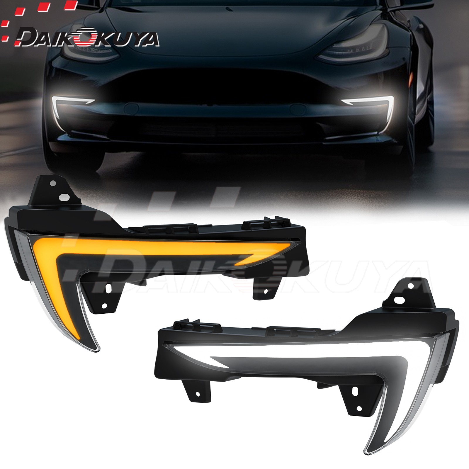 LED Daytime Running For 2017-22 2023 Tesla Model 3 Fog Lights Turn Signal Lamps