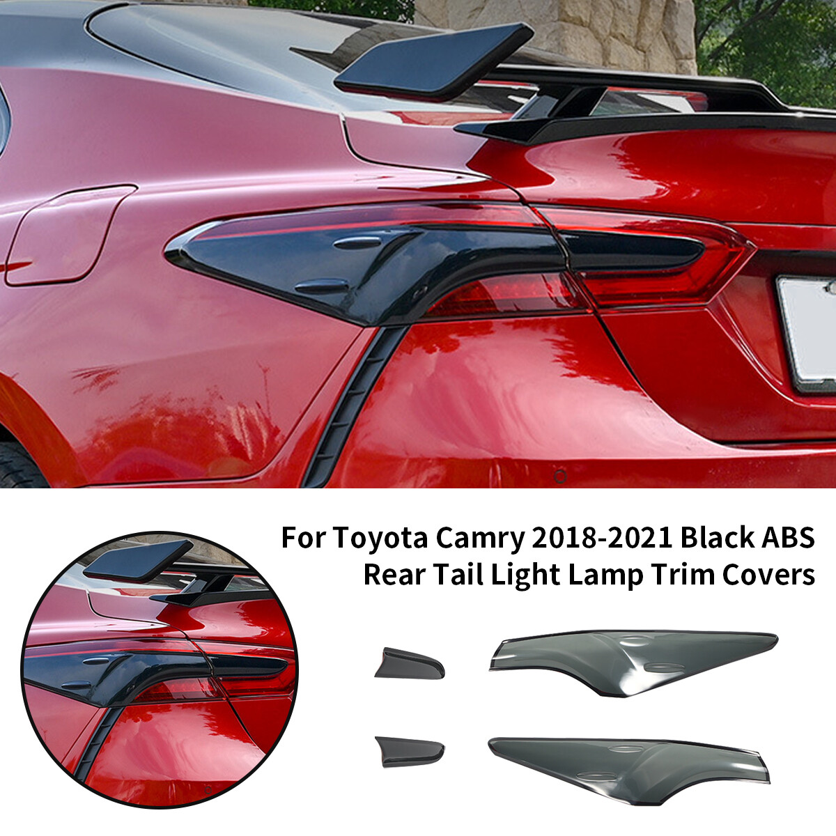 For Toyota Camry 2018 2019-2022 2023 Black ABS Rear Tail Light Lamp Trim Cover