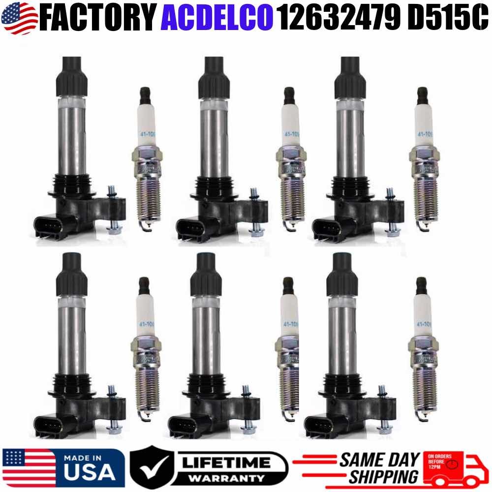 6 OEM 12632479 D515C Ignition Coil & 41-109 Spark Plug For Acdelco GM Chevrolet