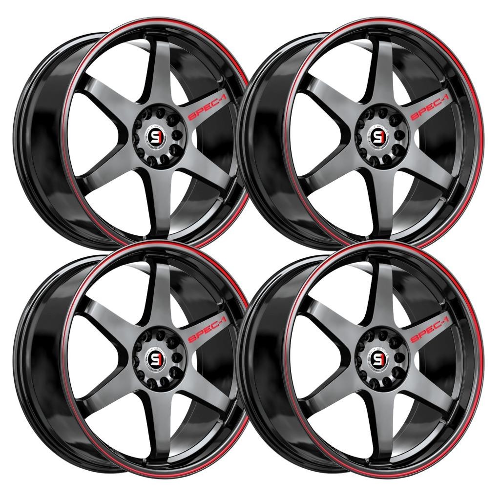 (Set-4) Spec-1 SPT-33 17x8 5x114.3/5x4.5 38mm Black Red Wheels Rims 17 Inch