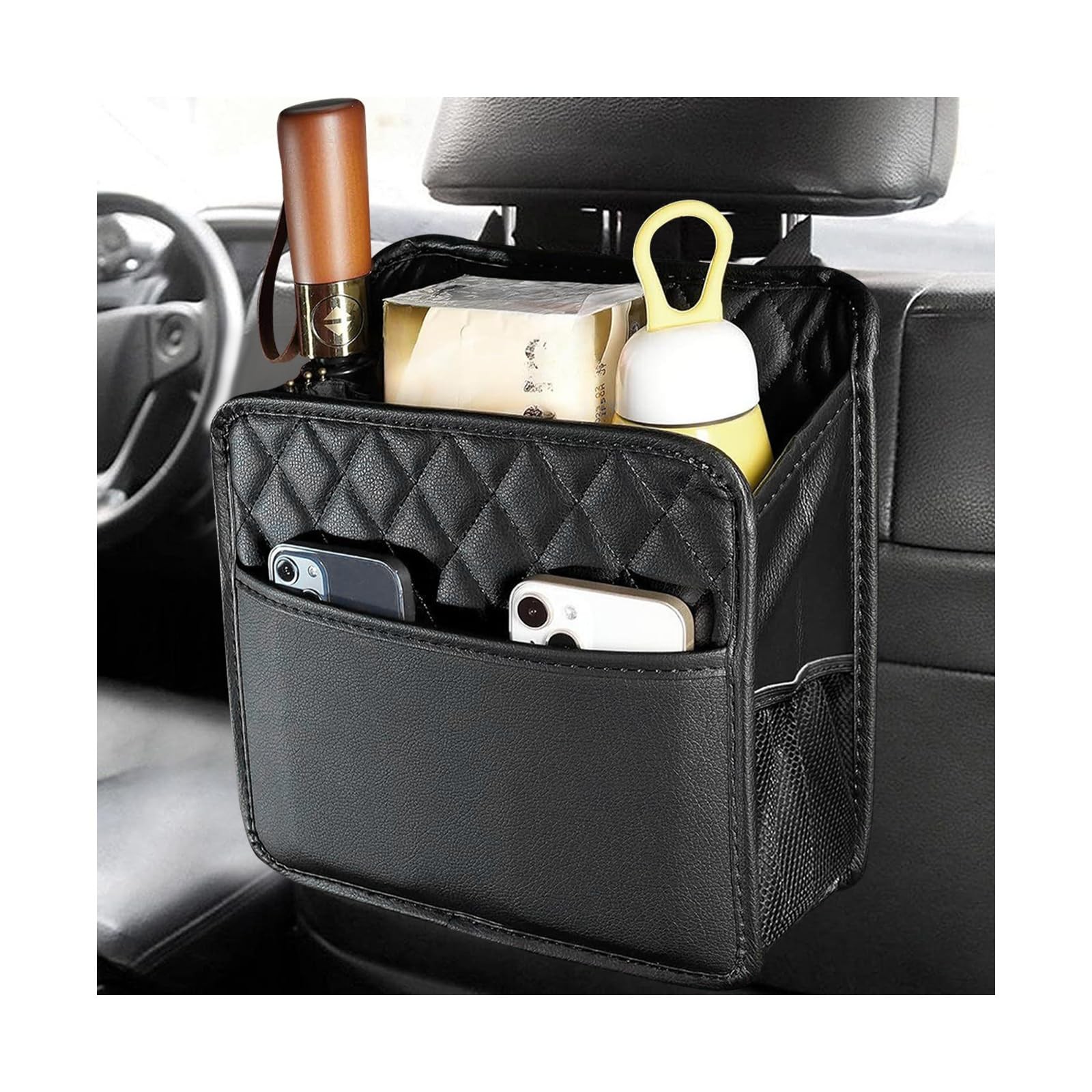 ZNDAW Car Back Seat Organizer, Foldable Leather Backseat Hanging Storage 1 pc 