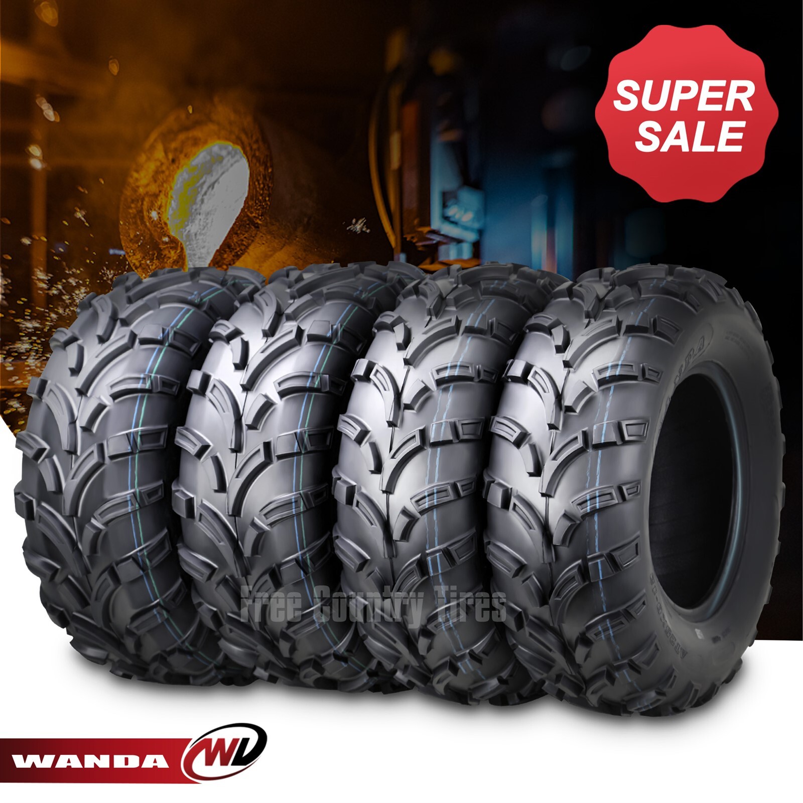 Set of 4 WANDA ATV Tires 25x8-12 25x8x12 Front & 25x10-12 25x10x12 Rear 6PR Mud Set of 4 WANDA ATV Tires 25x8-12 25x8x12 Front & 25x10-12 25x10x12 Rear 6PR Mud